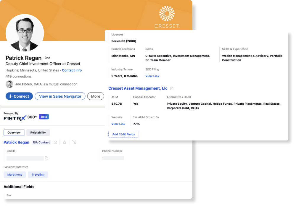 Potential associates and shared work history surfaced by FINTRX 360