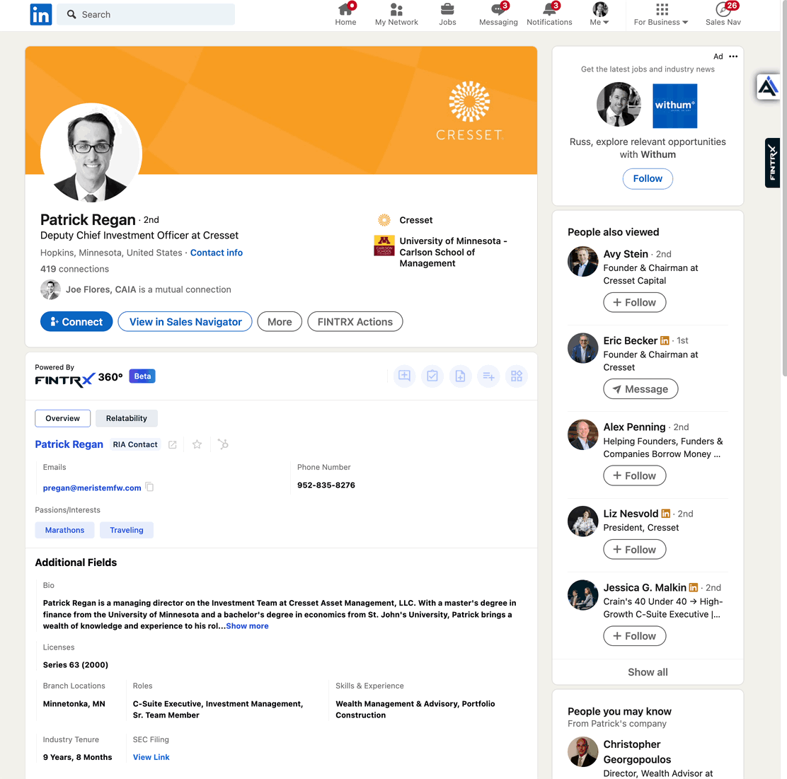 FINTRX Actions in LinkedIn 360 gif